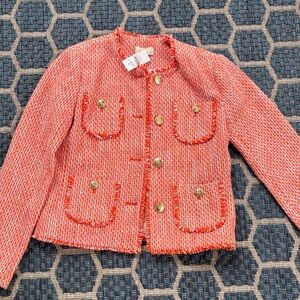 NWT XXS LOFT Coral Tweed Blazer with Gold Buttons
